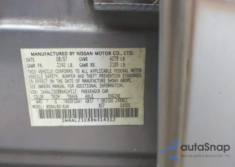 2008 Nissan Altima 2.5 S из США, поврежденный, VIN 1N4AL21E88N414312